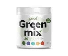 Powdi Žalias MIX supermaisto mišinys, 300g – 10 ekologiškų ingredientų (chlorella, spirulina ir kiti) detoksikacijai, energijai ir žarnynui