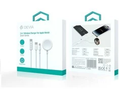 Devia kabelis 3in1 Smart EA520 USB-C - USB-C + Lightning baltas su indukciniu magnetiniu įkrovikliu Apple Watch