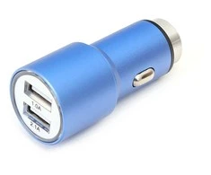 Omega automobilinis įkroviklis 2xUSB 2100mA metalinis, mėlynas (43343)