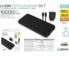 Išorinė baterija PLATINET 10000mAh PMPB10W705, juodos sp.