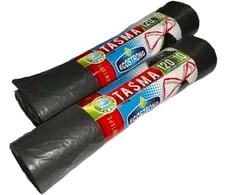 Šiukšlių maišai su sutraukiama juostele 120 L, juodi, LDPE, 700×1050mm, 2 ritiniai (iš viso 20 vnt.)