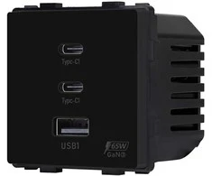 Greito krovimo rozetė Feelspot su USB+C+C jungtimis, 65W, juoda