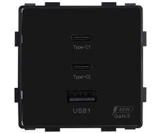 Greito krovimo rozetė Feelspot su USB+C+C jungtimis, 65W, juoda