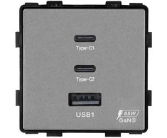 Greito krovimo rozetė Feelspot su USB+C+C jungtimis, 65W, pilka