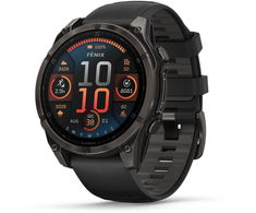 Išmanusis laikrodis Garmin Fenix 8 – 47 mm, AMOLED Sapphire, Pilkos anglies spalvos DLC titanas su juodos / pilkos akmenukų spalvos silikoniniu dirželiu