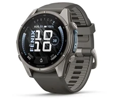 Išmanusis laikrodis Garmin fenix 9 – 43mm, Titanium with Pebble Pilkas Silicone Band