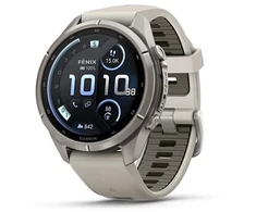 Išmanusis laikrodis Garmin fenix 9 Pro – inReach, 43mm, Titanium with Fog Pilkas/Dark Sandstone Silicone Band