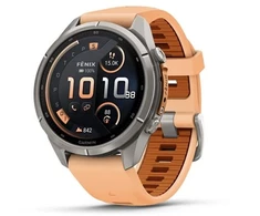 „Garmin fenix 9 Pro“ išmanusis laikrodis, „inReach“, 43 mm, titano korpusas su „Shell Rožinė“ / „Autumn Oranžinis“ spalvos silikonine apyranke
