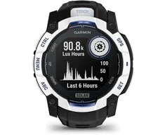 Išmanusis laikrodis Garmin Instinct 3 – 50 mm, Solar, Baltojo akmens spalvos su juodu / mėlynu dirželiu