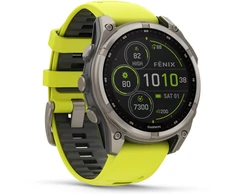 Išmanusis laikrodis Garmin Fenix 8 47mm, Solar, Sapphire, Titanas su ryškiai geltonu / grafito spalvos silikoniniu dirželiu