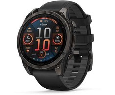 Išmanusis laikrodis Garmin Fenix 8 – 47 mm, AMOLED Sapphire, Pilkos anglies spalvos DLC titanas su juodos / pilkos akmenukų spalvos silikoniniu dirželiu