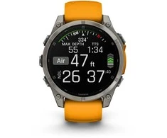 Išmanusis laikrodis Garmin Fenix 8 - 47 mm, AMOLED Sapphire, Titanas su oranžiniu / grafito spalvos silikoniniu dirželiu