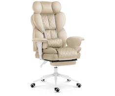 Hells Chair Biuro kėdė su kojų atrama ir reguliuojamais porankiais, veliūrinis audinys, smėlio
