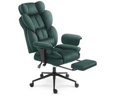 Hells Chair Biuro kėdė su kojų atrama ir reguliuojamais porankiais, veliūrinis audinys, žalia