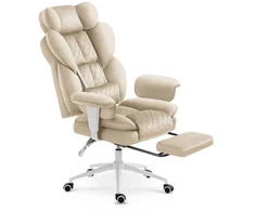 Hells Chair Biuro kėdė su kojų atrama ir reguliuojamais porankiais, veliūrinis audinys, smėlio
