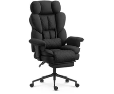 Hells Chair Biuro kėdė su kojų atrama ir reguliuojamais porankiais, audinys, juoda