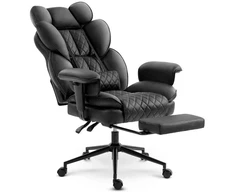 Hells Chair Biuro kėdė su kojų atrama ir reguliuojamais porankiais, dirbtinė oda, juoda
