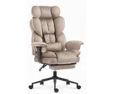 Hells Chair Biuro kėdė su kojų atrama ir reguliuojamais porankiais, veliūrinis audinys, pilkšvai ruda