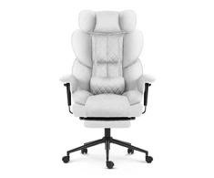 Hells Chair Biuro kėdė su kojų atrama ir reguliuojamais porankiais, dirbtinė oda, balta