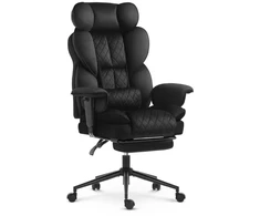 Hells Chair Biuro kėdė su kojų atrama ir reguliuojamais porankiais, veliūrinis audinys, juoda