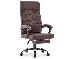 Hells Chair Biuro kėdė su kojų atrama ir spyruokline sėdyne, dirbtinė oda, ruda