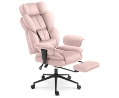 Hells Chair Biuro kėdė su kojų atrama ir reguliuojamais porankiais, veliūrinis audinys, rožinė