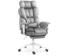 Hells Chair Biuro kėdė su kojų atrama ir reguliuojamais porankiais, veliūrinis audinys, šviesiai pilka