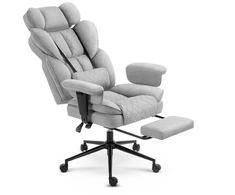 Hells Chair Biuro kėdė su kojų atrama ir reguliuojamais porankiais, audinys, pilka