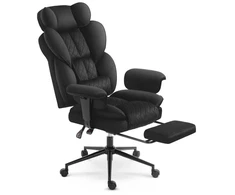 Hells Chair Biuro kėdė su kojų atrama ir reguliuojamais porankiais, veliūrinis audinys, juoda