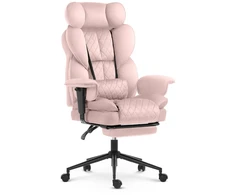 Hells Chair Biuro kėdė su kojų atrama ir reguliuojamais porankiais, veliūrinis audinys, rožinė