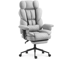 Hells Chair Biuro kėdė su kojų atrama ir reguliuojamais porankiais, audinys, pilka