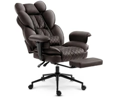 Hells Chair Biuro kėdė su kojų atrama ir reguliuojamais porankiais, dirbtinė oda, ruda