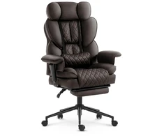 Hells Chair Biuro kėdė su kojų atrama ir reguliuojamais porankiais, dirbtinė oda, ruda