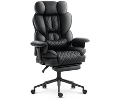 Hells Chair Biuro kėdė su kojų atrama ir reguliuojamais porankiais, dirbtinė oda, juoda