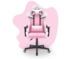 Hells Chair Vaikiška žaidimų kėdė su dirbtinės odos apmušalu, 125–150 cm ūgiui, rožinė / balta
