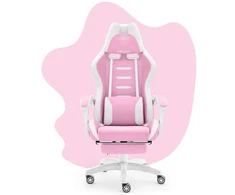 Hells Chair Vaikiška žaidimų kėdė su kojų atrama ir reguliuojamu atlošu, rožinė