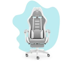 Hells Chair Vaikiška žaidimų kėdė su kojų atrama ir reguliuojamu atlošu, pilka