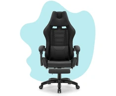 Hells Chair Vaikiška žaidimų kėdė su kojų atrama ir reguliuojamu atlošu, juoda