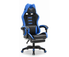 Hells Chair Vaikiška žaidimų kėdė su kojų atrama ir reguliuojamu atlošu, juoda ir mėlyna