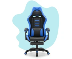 Hells Chair Vaikiška žaidimų kėdė su kojų atrama ir reguliuojamu atlošu, juoda ir mėlyna