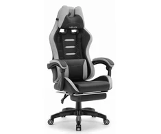 Hells Chair Vaikiška žaidimų kėdė su kojų atrama ir reguliuojamu atlošu, juoda ir pilka