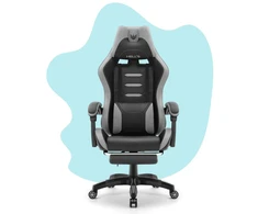 Hells Chair Vaikiška žaidimų kėdė su kojų atrama ir reguliuojamu atlošu, juoda ir pilka