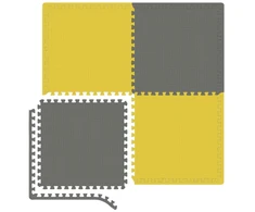 Hop Sport Sportinis dėlionės kilimėlis treniruotėms ir grindų apsaugai, 120x120 cm, 4 dalių, pilkas / geltonas