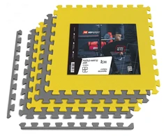 Hop Sport Sportinis dėlionės kilimėlis treniruotėms ir grindų apsaugai, 120x120 cm, 4 dalių, pilkas / geltonas