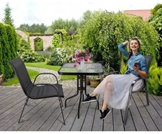 Lauko baldų komplektas Jumi Sodo baldų komplektas balkonui ir terasai – stalas + 2 kėdės, juodas