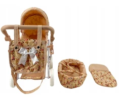 MarioToys Lėlių vežimėlio rinkinys 3in1, su nešyne, krepšiu ir patalyne, reguliuojama 32–64 cm rankena