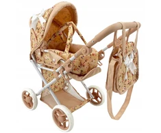 MarioToys Lėlių vežimėlio rinkinys 3in1, su nešyne, krepšiu ir patalyne, reguliuojama 32–64 cm rankena