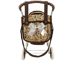 MarioToys Lopšinis lėlių vežimėlis su krepšiu, 2 dalių, sulankstomas, 57 cm rankena, smėlio ir rudas
