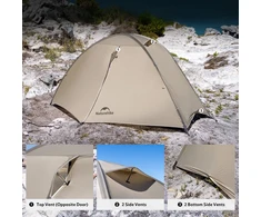 Naturehike Giling PRO 20D vienvietė kelioninė palapinė, 1,59 kg, smėlio spalvos