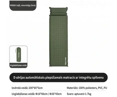 Savaime prisipučiantis kilimėlis miegui Naturehike, 6 cm, žalias, R vertė 4,9
